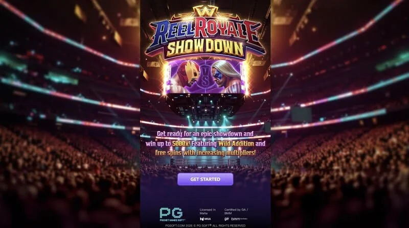 Reel Royale Showdown - glavni ekran s valjcima i tri Wild Addition ćelije